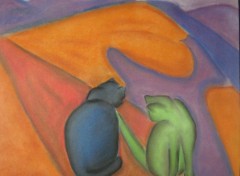 Fonds d'cran Art - Peinture cats in mountains