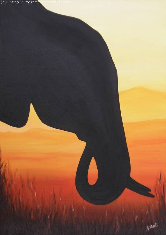 Fonds d'cran Art - Peinture Animaux Elephant sur couch de soleil