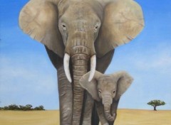 Wallpapers Art - Painting Elphant et son petit