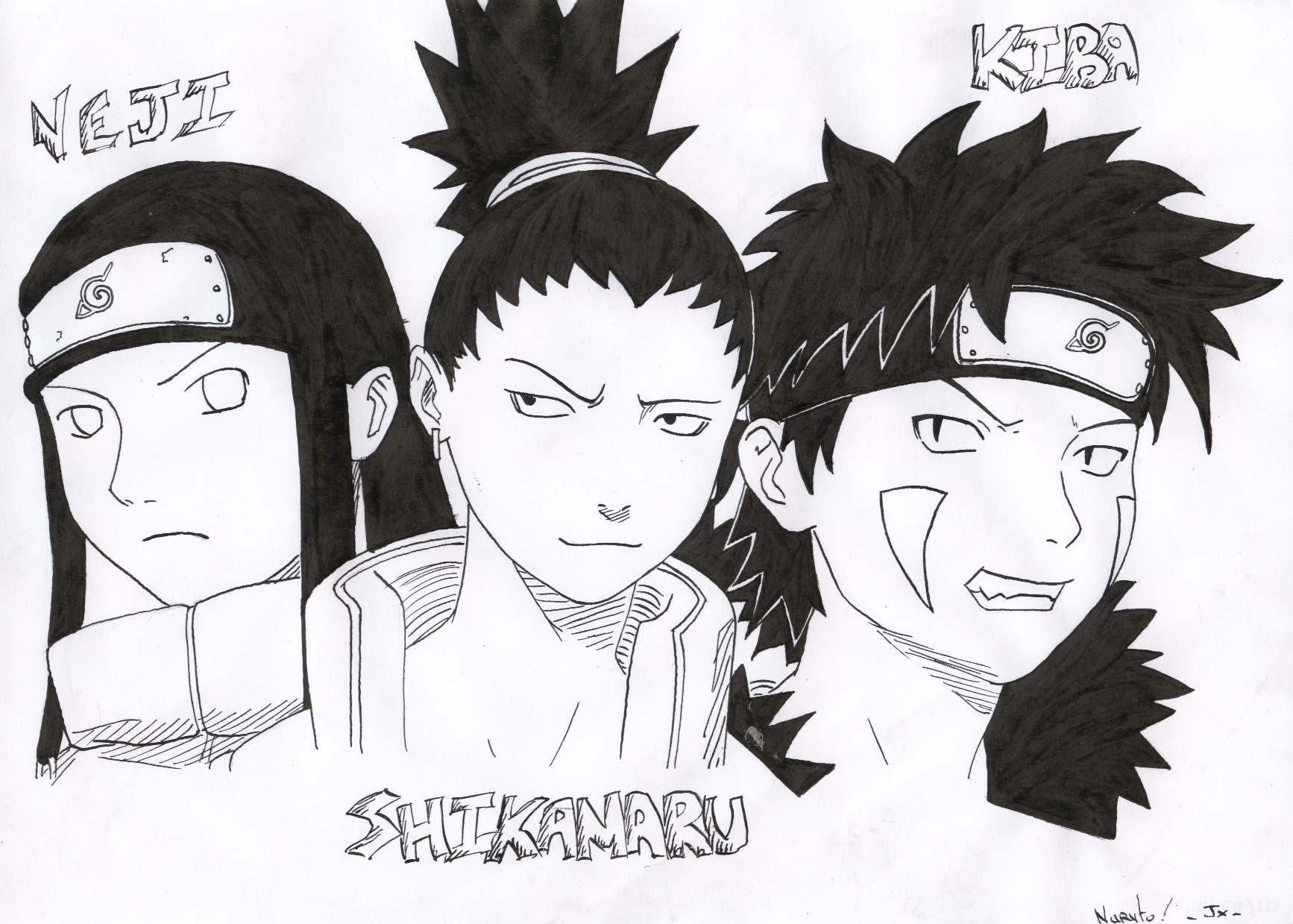 Fonds d'cran Art - Crayon Manga - Naruto Neji, Shikamaru & Kiba