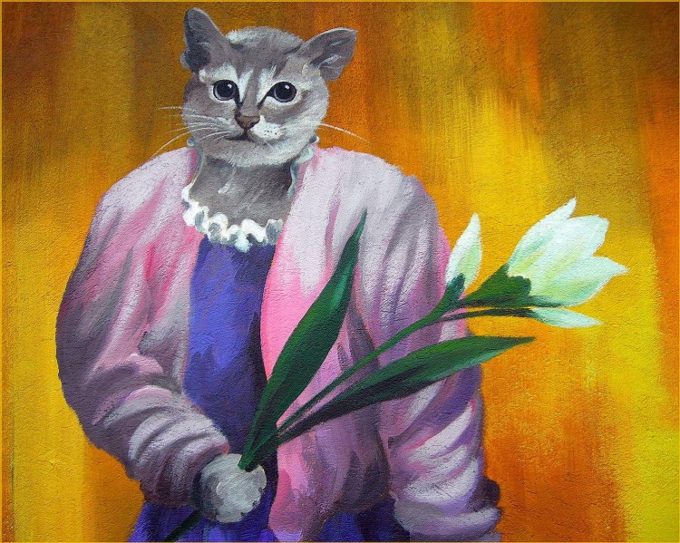 Fonds d'cran Art - Peinture Fresques Petite chatte fleuriste