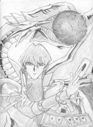 Fonds d'cran Art - Crayon Manga - Yu Gi Oh Dragon blanc aux yeux bleus