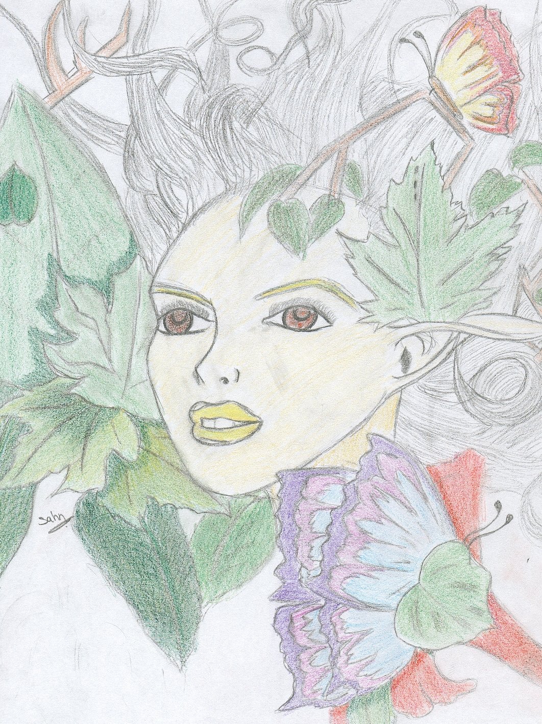 Fonds d'cran Art - Crayon Portraits Femme Vgtale