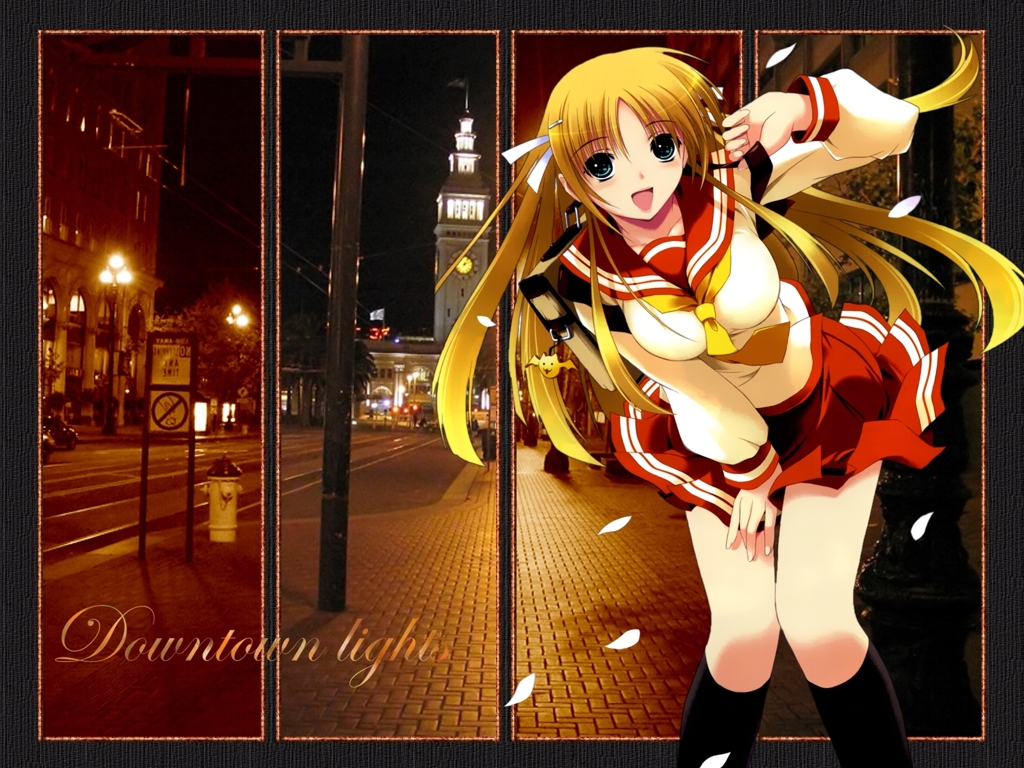 Wallpapers Manga Girl Downtown lights