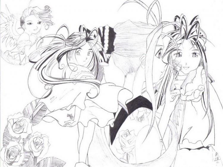 Wallpapers Art - Pencil Manga - Ah ! My Goddess Belldandy young