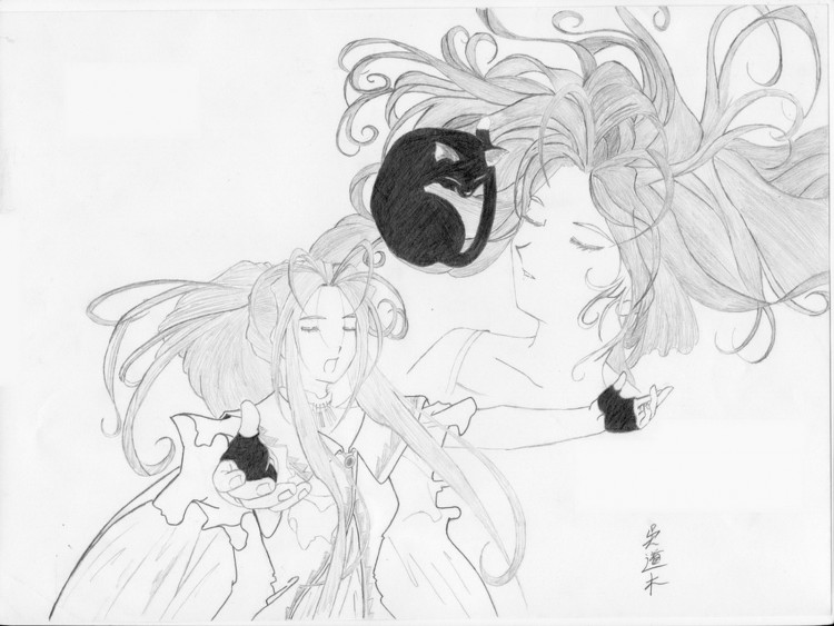 Fonds d'cran Art - Crayon Manga - Ah ! My Goddess Belldandy & welsper