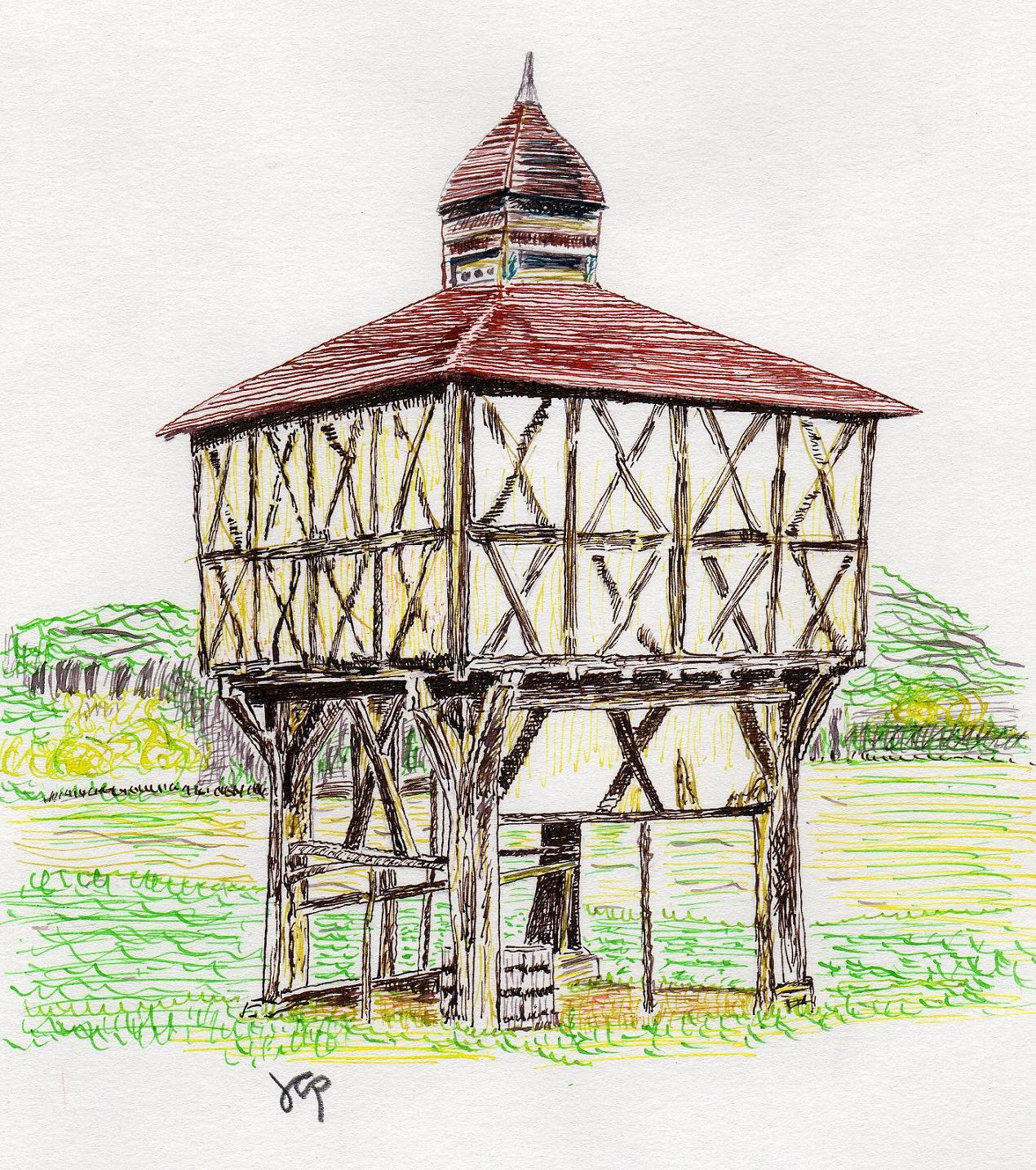 Fonds d'cran Art - Crayon Architecture - Urbanisme - Monument Pigeonnier en Limagne.