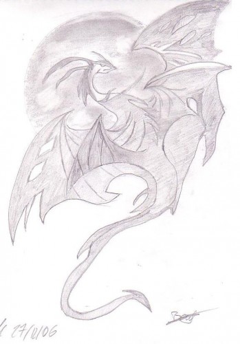 Fonds d'cran Art - Crayon Fantasy - Fantastique Dragon au clair de lune.