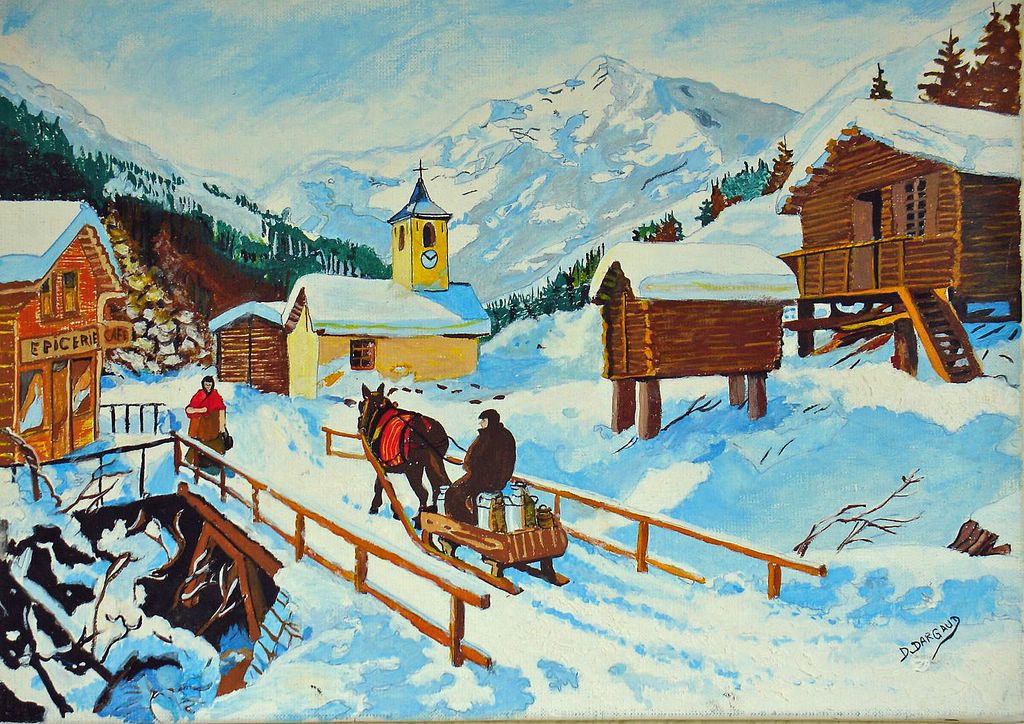 Fonds d'cran Art - Peinture Paysages Divers Village enneig