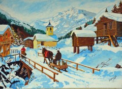 Fonds d'cran Art - Peinture Village enneig