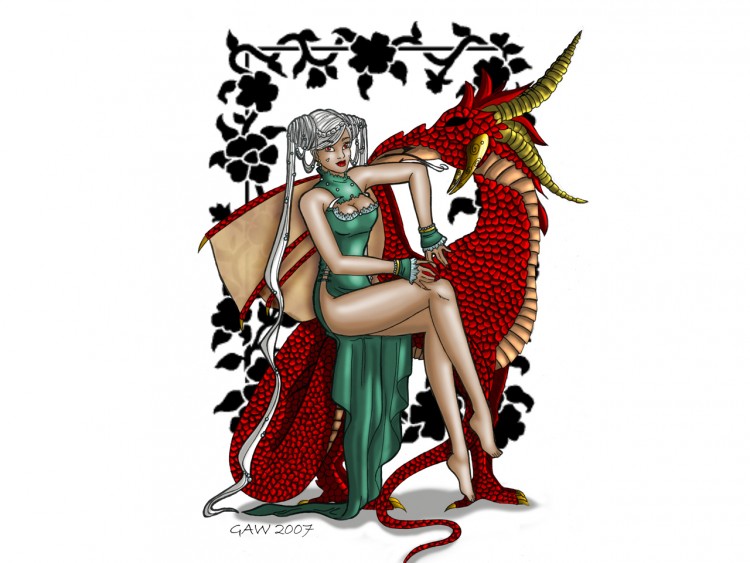 Wallpapers Fantasy and Science Fiction Creatures : Dragons Le dragon et la sorcire