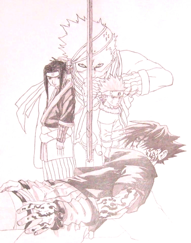 Fonds d'cran Art - Crayon Manga - Naruto Haku Zabuza Naruto et Sasuke