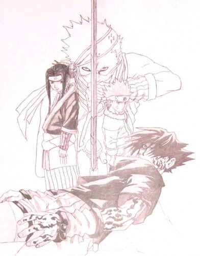 Fonds d'cran Art - Crayon Manga - Naruto Haku Zabuza Naruto et Sasuke