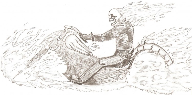 Wallpapers Art - Pencil Cars and motorbikes ghost rider