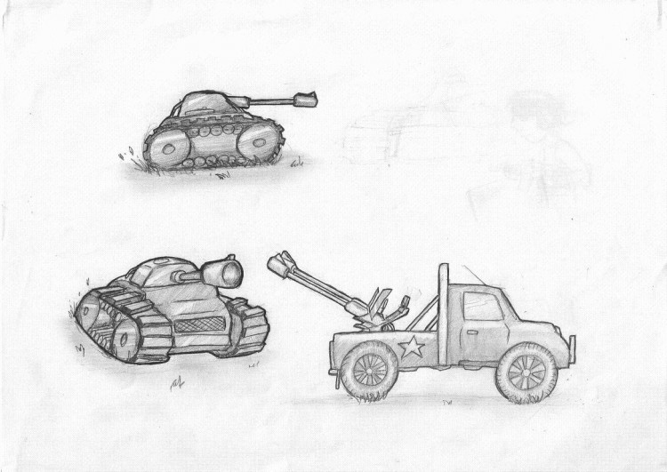 Wallpapers Art - Pencil Cars and motorbikes Une tank et un vhicule