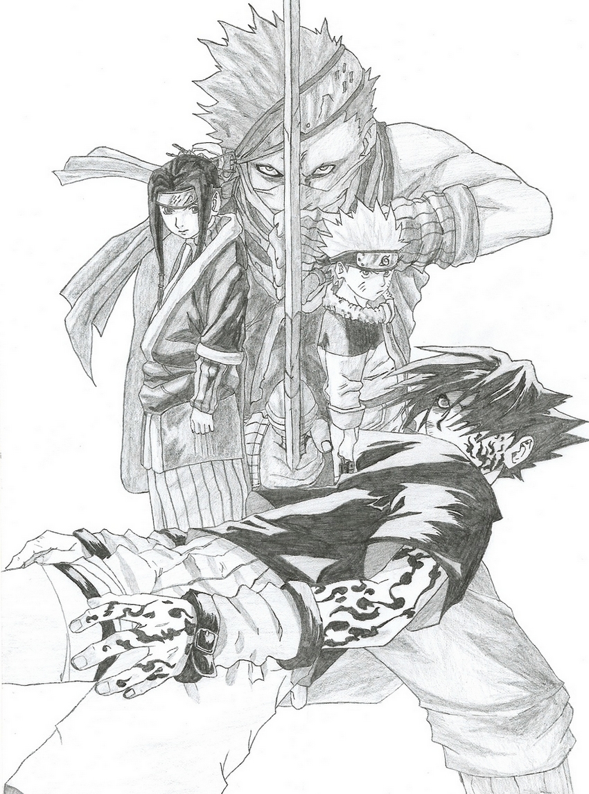 Fonds d'cran Art - Crayon Manga - Naruto Haku Zabuza Naruto et Sasuke