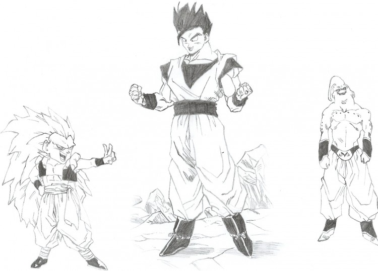 Fonds d'cran Art - Crayon Manga - Dragon Ball Z Gotenks et Sangohan vs Boo