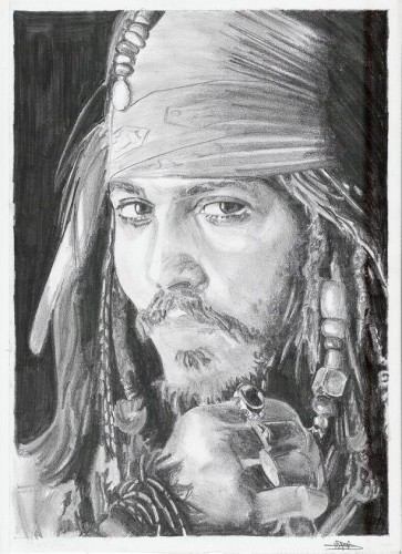 Fonds d'cran Art - Crayon Portraits Johnny Depp dans pirates des Carabes