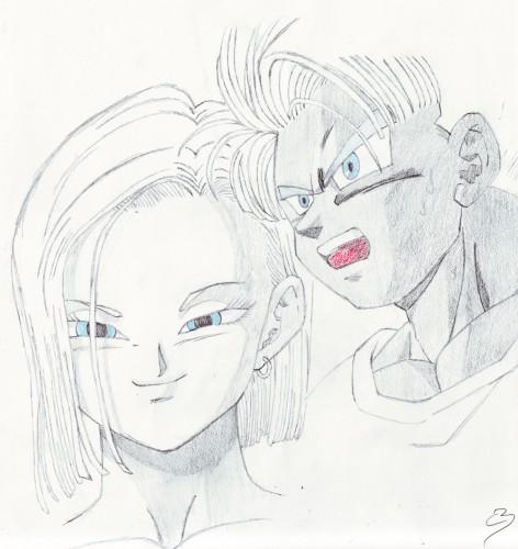 Wallpapers Art - Pencil Manga - Dragon Ball Z C 18 et Trunks