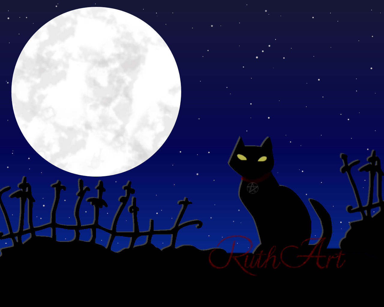 Fonds d'cran Art - Numrique Style Dark Full Moon and The Black Cat