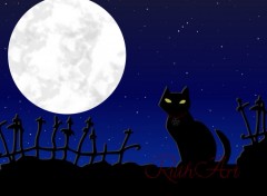 Wallpapers Digital Art Full Moon and The Black Cat