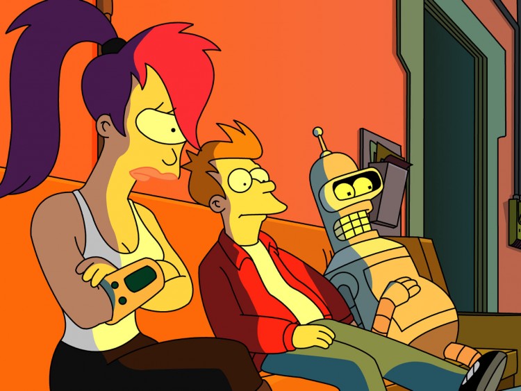 Fonds d'cran Dessins Anims Futurama Leela, Fry et Bender sur le sofa