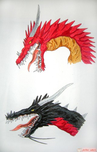 Fonds d'cran Art - Crayon Fantasy - Dragons dragon rouge et dragon noir