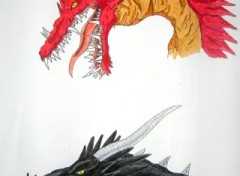 Wallpapers Art - Pencil dragon rouge et dragon noir