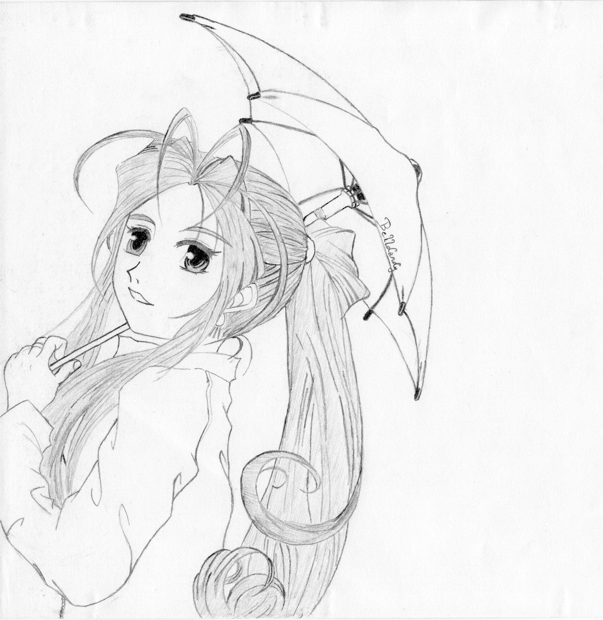 Wallpapers Art - Pencil Manga - Ah ! My Goddess Belldandy and umbrella