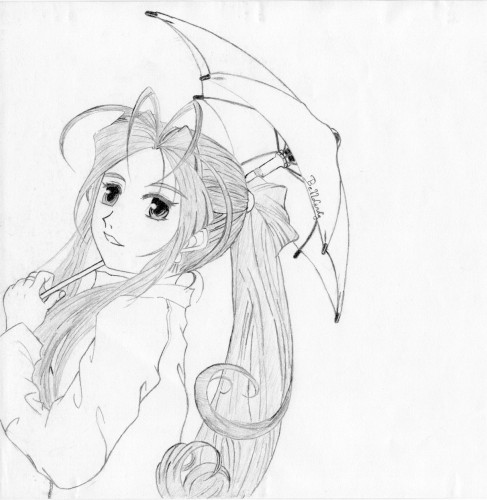 Wallpapers Art - Pencil Manga - Ah ! My Goddess Belldandy and umbrella