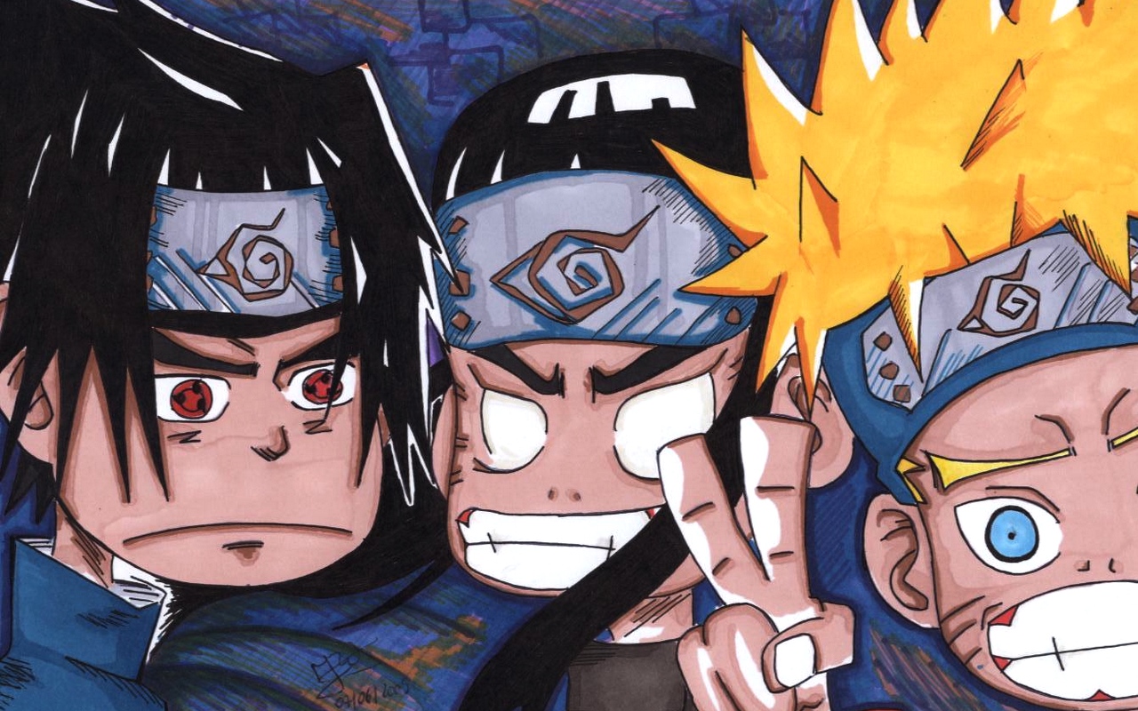 Wallpapers Art - Pencil Manga - Naruto trio chibis