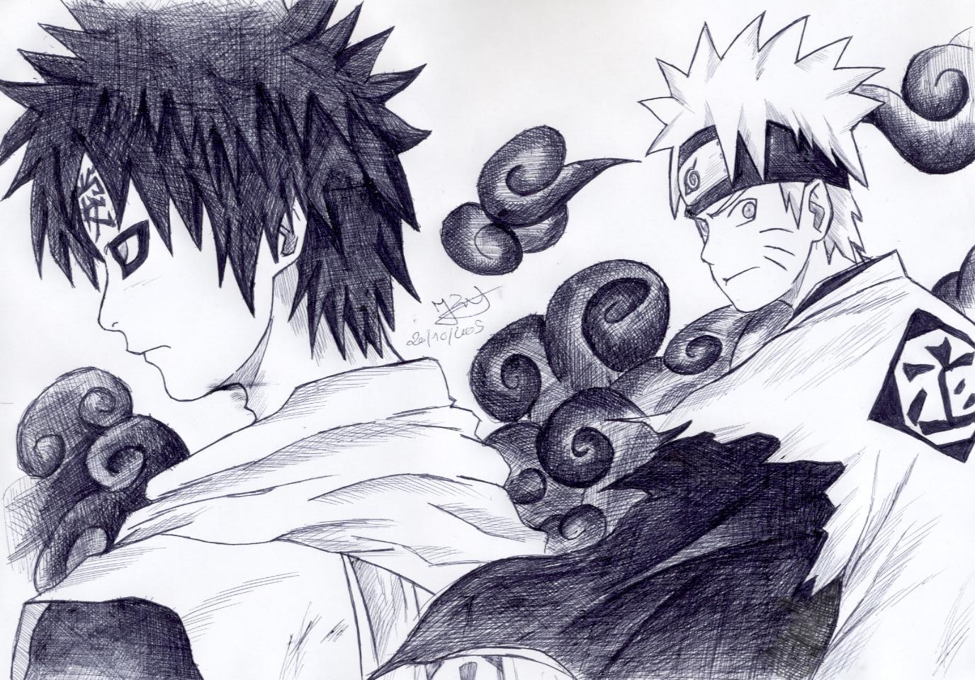 Wallpapers Art - Pencil Manga - Naruto naruto et gaara