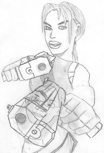 Fonds d'cran Art - Crayon Jeux Vido Lara croft + mon reflet