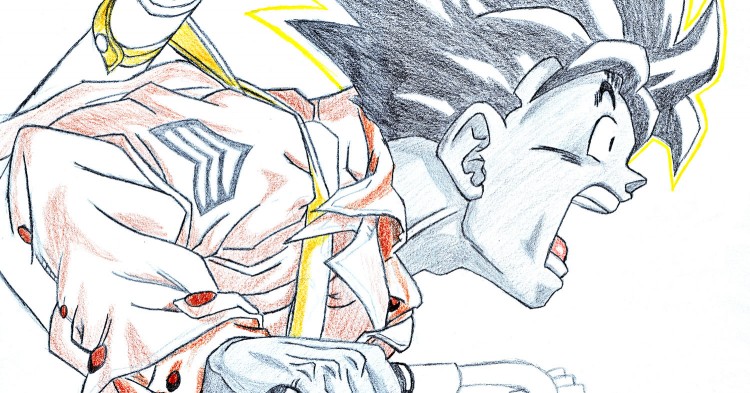 Fonds d'cran Art - Crayon Manga - Dragon Ball Z Goku sur moto