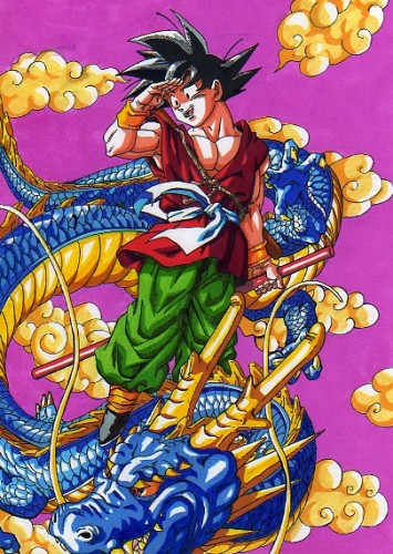 Wallpapers Art - Pencil Manga - Dragon Ball Z Sangoku sur un dragon bleu