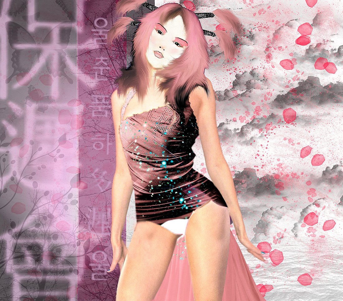 Wallpapers Digital Art Women - Femininity Geisha en rose