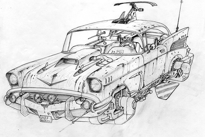 Wallpapers Art - Pencil Science-Fiction - Robots chevy bel air type 2096