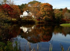 Fonds d'cran Nature lac et maison canadienne