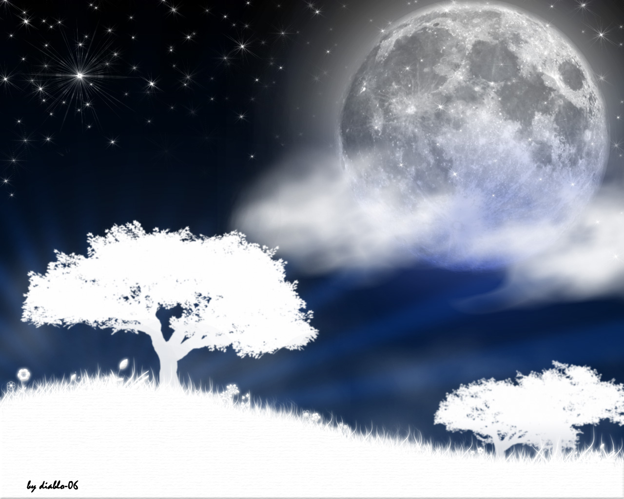 Wallpapers Digital Art Nature - Trees, plants moon night