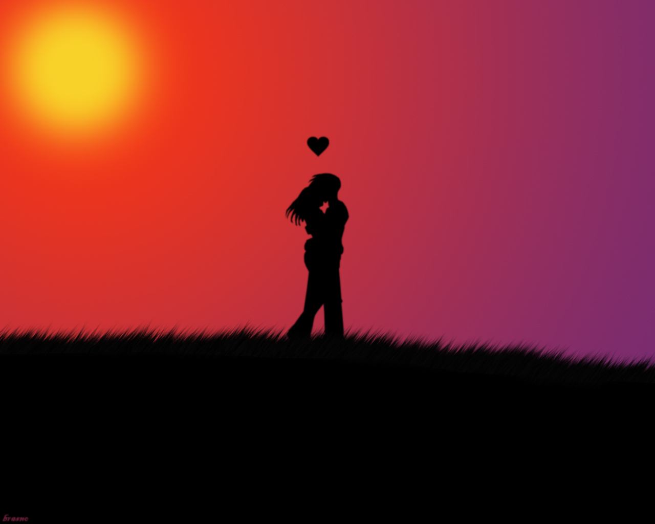 Fonds d'cran Art - Numrique Amour, amiti couple couche de soleil