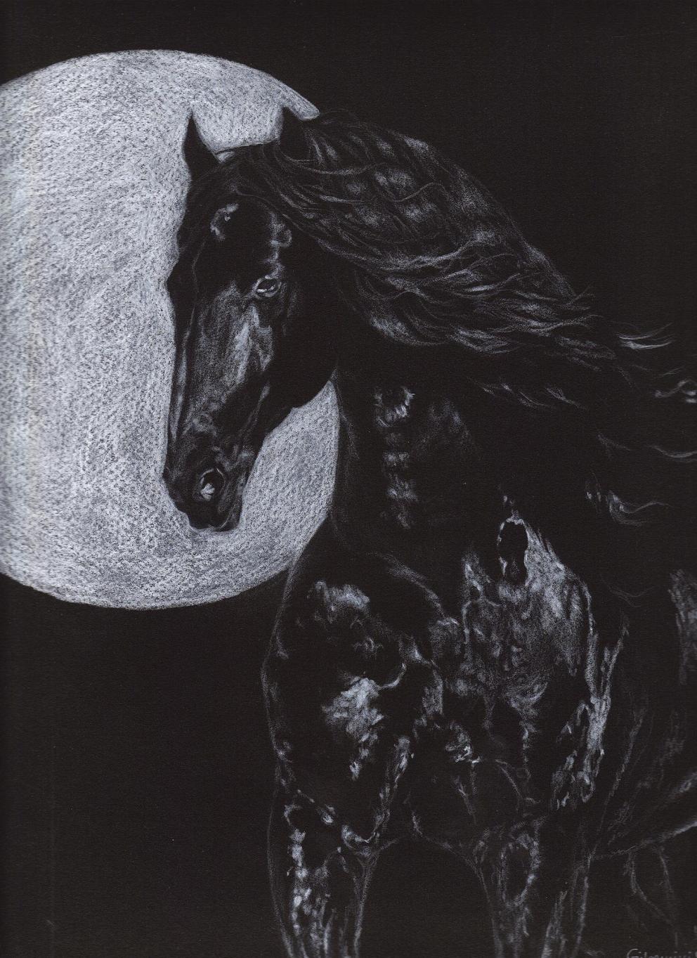 Fonds d'cran Art - Crayon Animaux - Chevaux Reflets De Lune