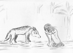 Fonds d'cran Art - Peinture fille et loup