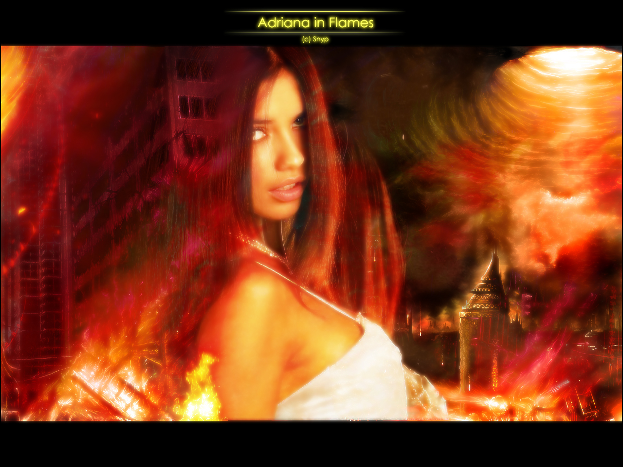 Fonds d'cran Clbrits Femme Adriana Lima Trapped in the flames