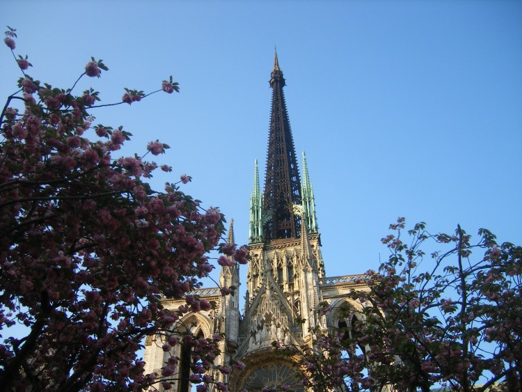 Fonds d'cran Constructions et architecture Edifices Religieux la chathdrale de Rouen devant les cerisiers en fleurs