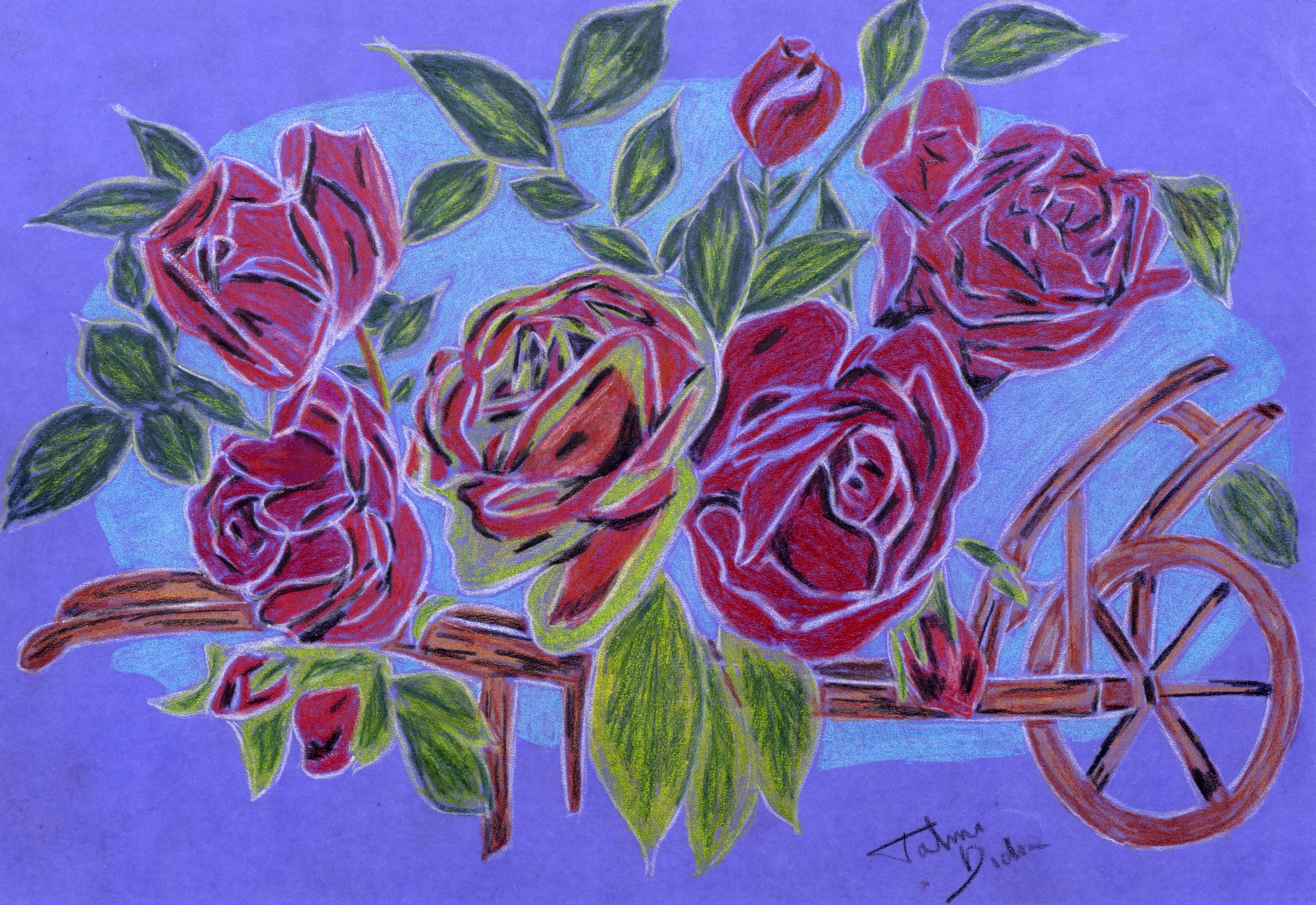 Fonds d'cran Art - Crayon Fleurs - Feuilles - Fruits Brouette de fleurs