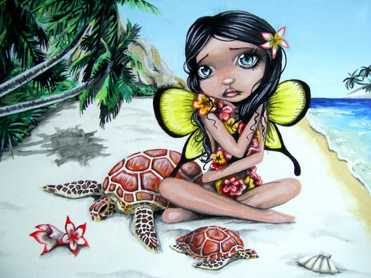 Wallpapers Art - Pencil Fantasy - Fairies Akahi - Fee Hawaienne