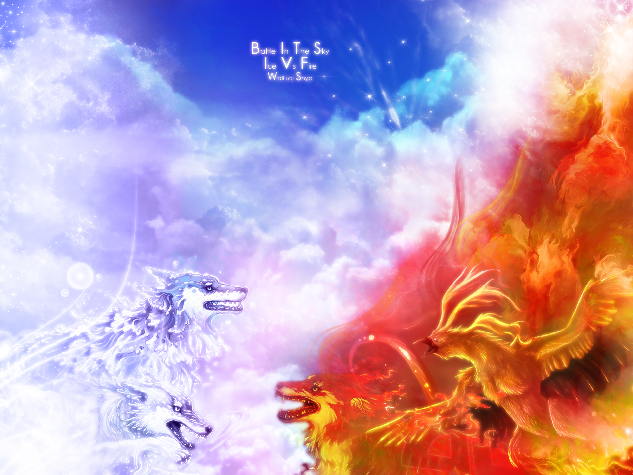 Wallpapers Digital Art Elements : air, water, fire, earth Battle in the sky