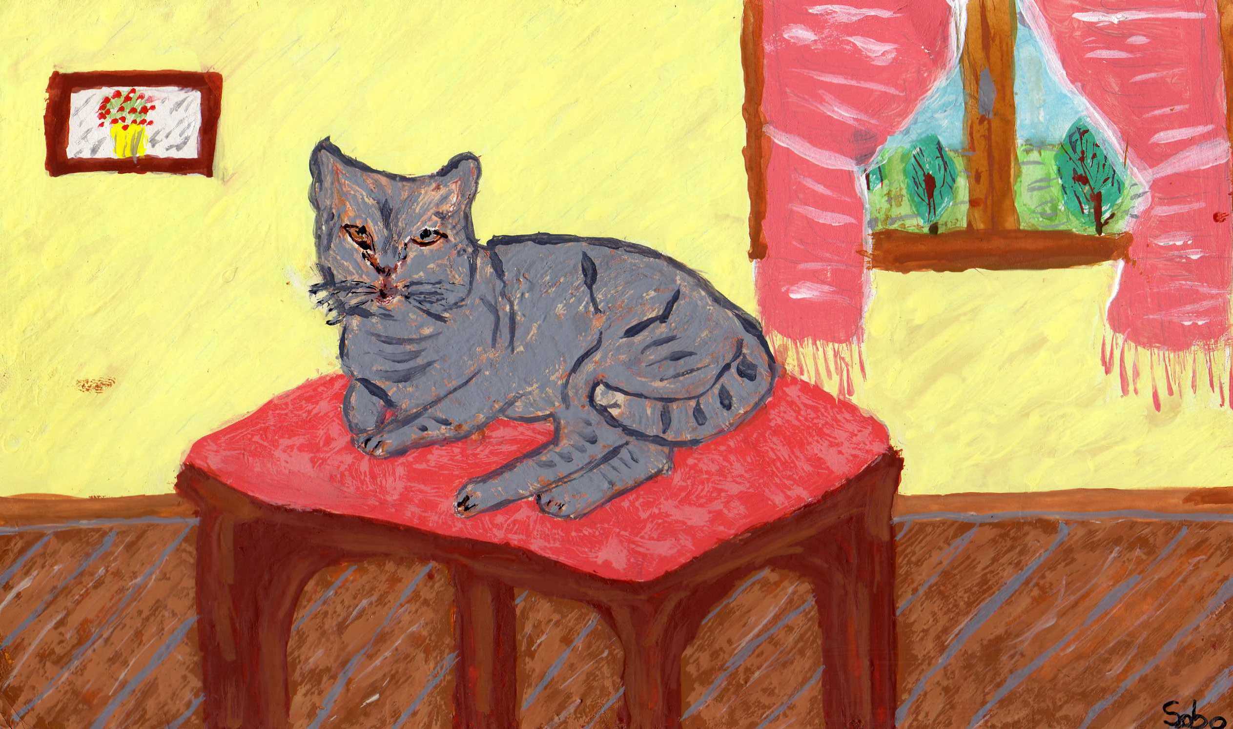 Wallpapers Art - Painting Animals le repos du chat