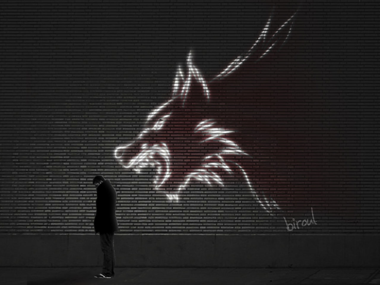 Wallpapers Digital Art Style Dark wolf wall