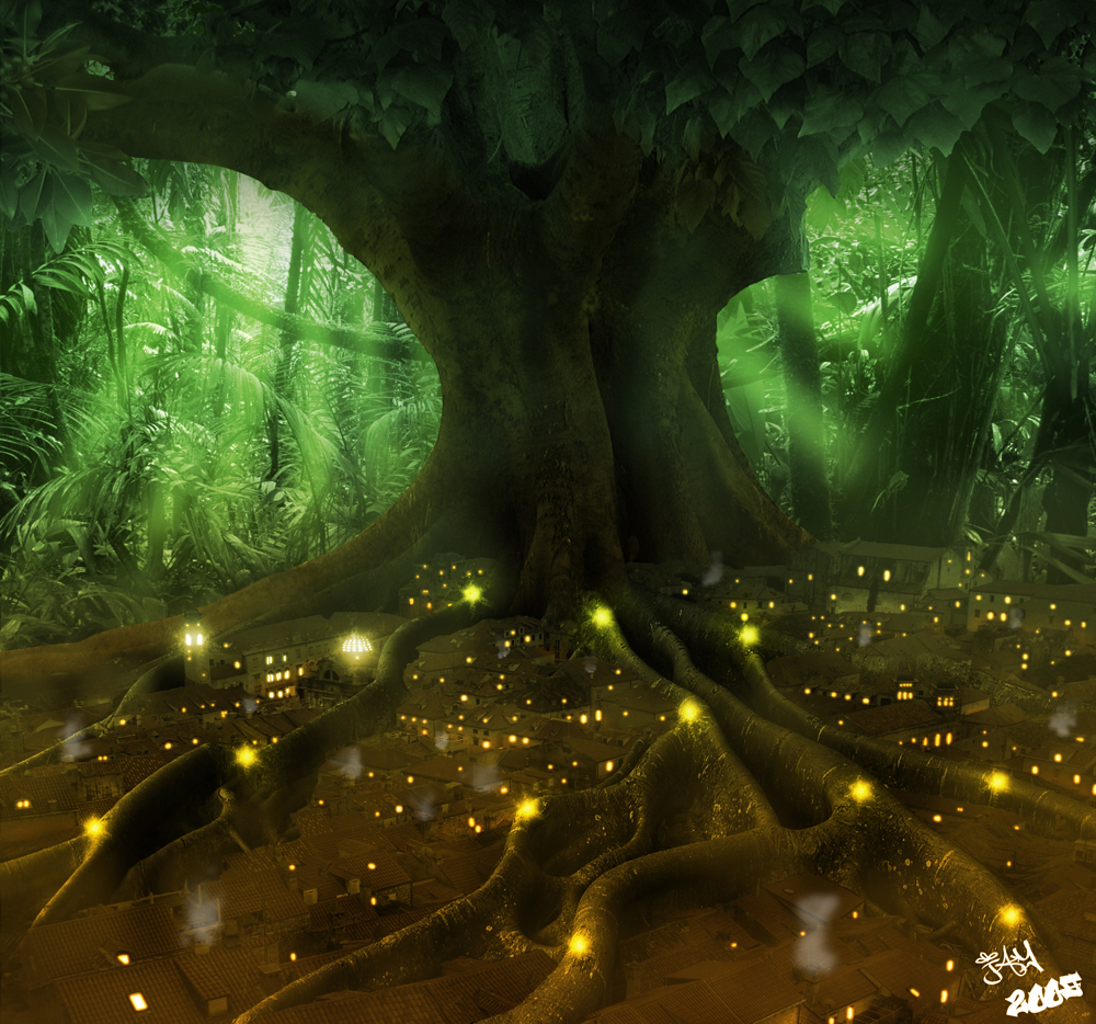 Wallpapers Digital Art Matte-Painting a forest village